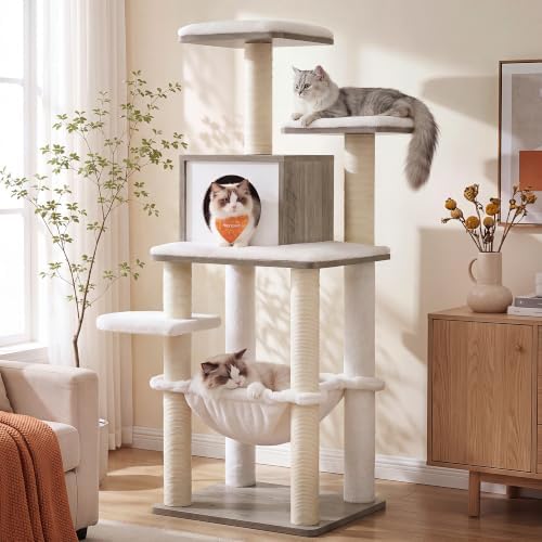 Feandrea Cat Tree, 56.3-Inch Contemporary Cat Tower, Multi-Level Condo - Image 2