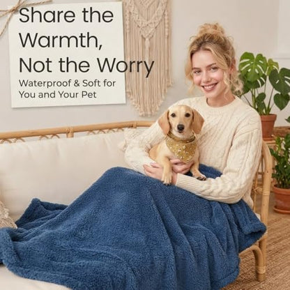 Navy Blue Dog Blanket for Pets Reversible Fluffy Pet Bed Cover Mats Waterproof Puppy Blankets Leakproof Sofa Couch Washable Cover Cat Pet Blanket for Warm-Navy Blue,M - Image 3