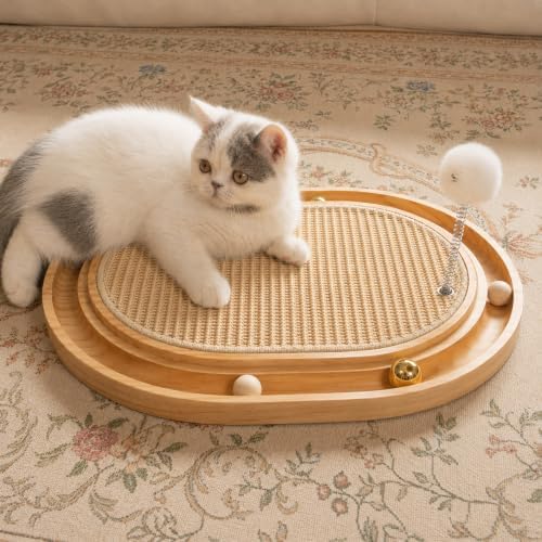 CHEERHOME PETS Sisal Cat Scratcher Pad, Wooden Interactive Cat Puzzle Toy by CHEERPALS