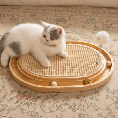 CHEERHOME PETS Sisal Cat Scratcher Pad, Wooden Interactive Cat Puzzle Toy by CHEERPALS