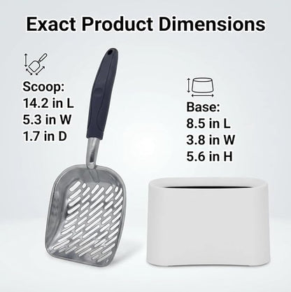 Heavy-Duty Metal Cat Litter Scoop with Holder, Aluminum Cats Litter Scooper Captures All Clumps, Kitty Metal Scooper and Holder (White)