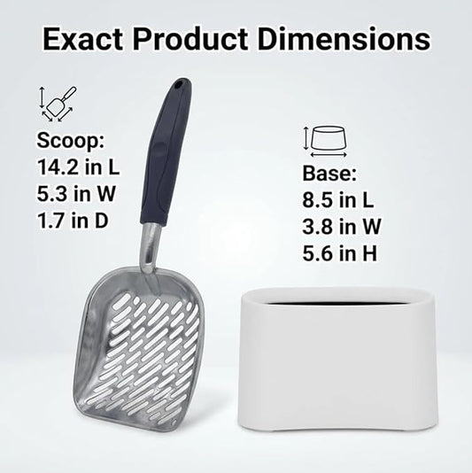 Heavy-Duty Metal Cat Litter Scoop with Holder, Aluminum Cats Litter Scooper Captures All Clumps, Kitty Metal Scooper and Holder (White)