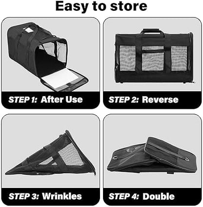 FluffyDream Pet Travel Carrier Soft Sided Portable Bag for Cats, Small Dogs, Kittens or Puppies, Collapsible, Durable, Airline Approved, Travel Friendly (Grey, 17.0" L x 10.0" W x 11.0" H) (Black) - Image 5