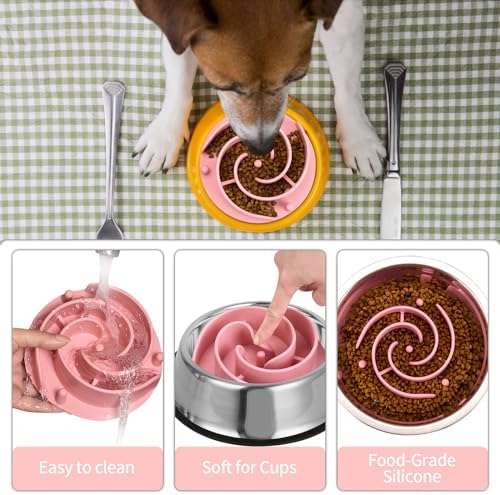Slow Feeder Dog Bowls Insert, Bestalk Soft Silicone Slow Eating Feeder Insert with Suction Cups for Small, Medium and Large Dogs, Fit into Basic and Elevated Dog Bowls, Pink - Image 4