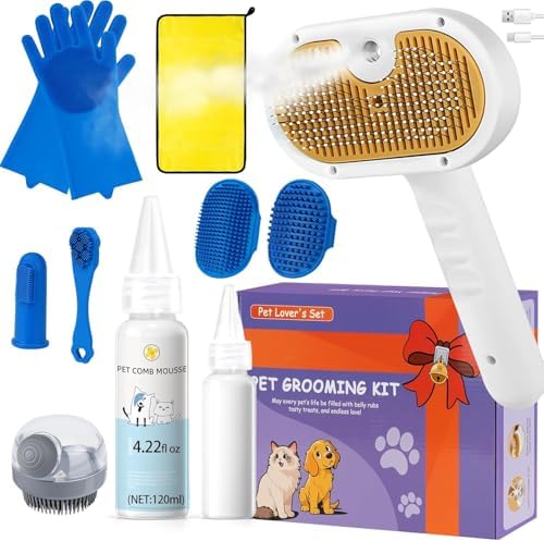 Pet Steam Brush for Dogs & Cats, 3-in-1 Shedding Grooming Tool by LetsFeedPetPremiumCollectio