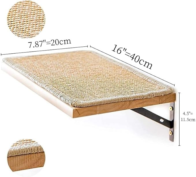2 Pieces Cat Hammock Wall Mounted Floating Wall Shelf with Cat Scratching Mat Thick Solid Wood Cat Tree for Cat (2 Pieces Hammock)