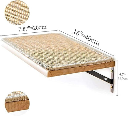2 Pieces Cat Hammock Wall Mounted Floating Wall Shelf with Cat Scratching Mat Thick Solid Wood Cat Tree for Cat (2 Pieces Hammock)