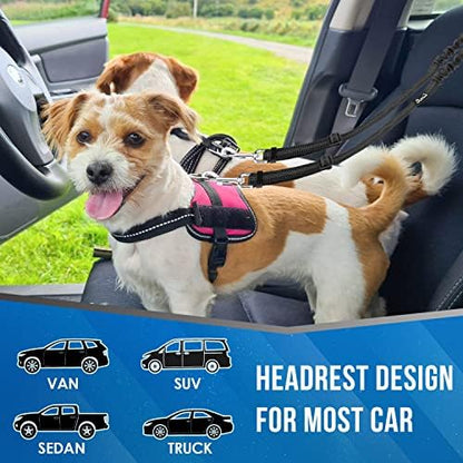 Lukovee Double Dog Car Seat Belt, No Tangle Headrest Restraint - Image 4