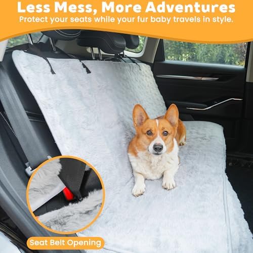 Dog Car Seat Cover, Waterproof Plush Pet Seat Protector, Gray, Back Seat - Image 6