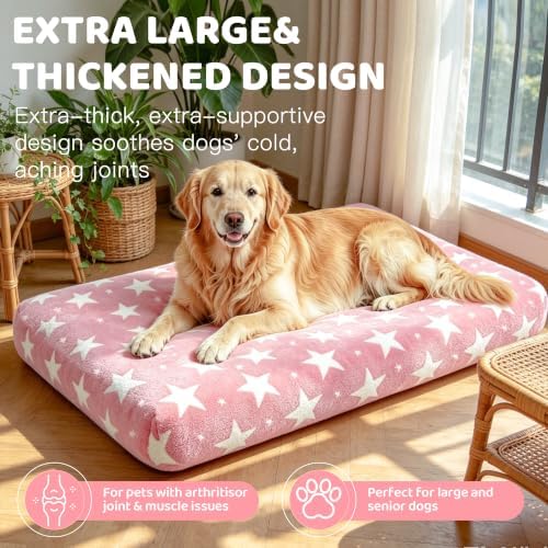Orthopedic Dog Bed for Large Dogs with Removable Washable Cover(Pink Star, 35.0" L x 23.0" W x 3.2" Th) - Image 6