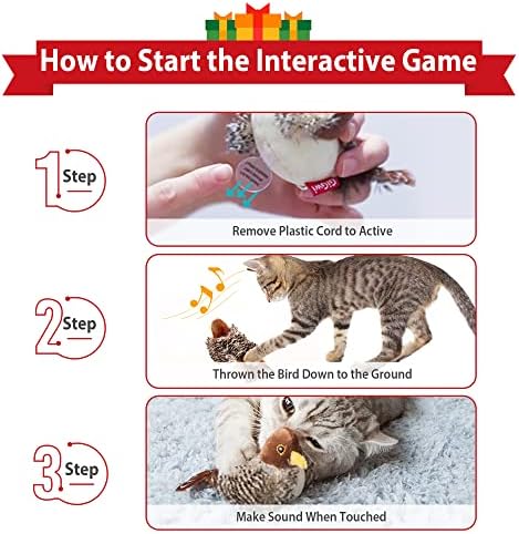 Gigwi Chirping Bird Cat Toy for Indoor Cats, Interactive Hangable Bird Cat Toy with Real Bird Sound and Feather, Automatic Bird Toy for Cats Exercise & Kicker to Self Play（No Flapping） - Image 5