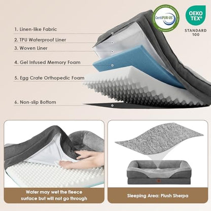 EHEYCIGA Orthopedic Dog Bed for Large Dog, Memory Foam Dog Couch, Grey - Image 3