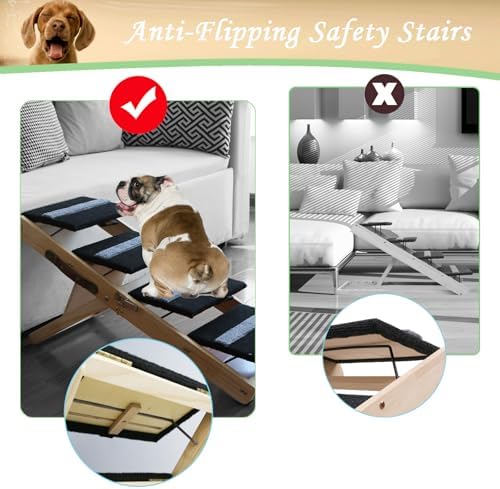 2-in-1 Indoor Pet Ramp, Wooden Folding 4-Tier Pet Stairs with Non-Slip Carpeted Steps, Ramp Perfect for Bed and Couch, 12.5" to 22.5" Height Adjustable (31.5x15) - Image 5
