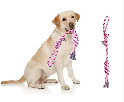 Flossy Chews Rope Tug Dog Rope Toys for Large and Medium Aggressive Chewers, Heavy Duty for Large Breed, Indestructible Dog Chew Toys, Tug of War, 100% Cotton Teeth Cleaning (Pink White, Large 17.8")