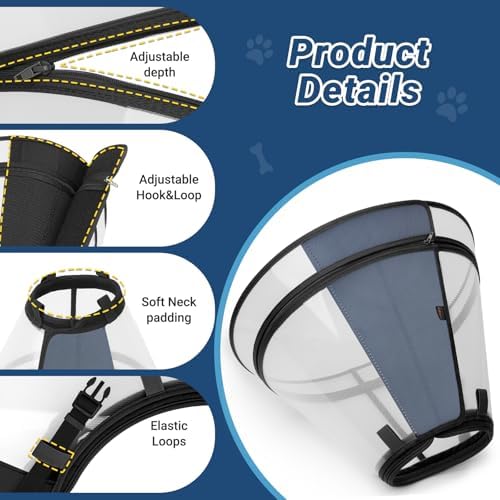 Dog Cone to Stop Licking, Clear Recovery Collar with Detachable Zipper, Sturdy Elizabethan Collar for Large Medium Small Dogs, Soft Adjustable Cone After Surgery Patented, Black L - Image 4