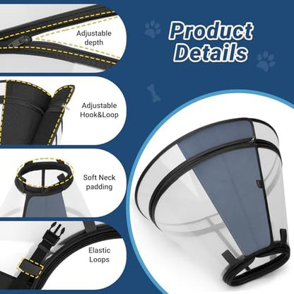 Dog Cone to Stop Licking, Clear Recovery Collar with Detachable Zipper, Sturdy Elizabethan Collar for Large Medium Small Dogs, Soft Adjustable Cone After Surgery Patented, Black L - Image 4