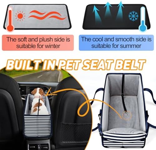 Portable Dog Car Seat for Small Dogs, Puppy Car Seat, Blue Stripes - Image 6