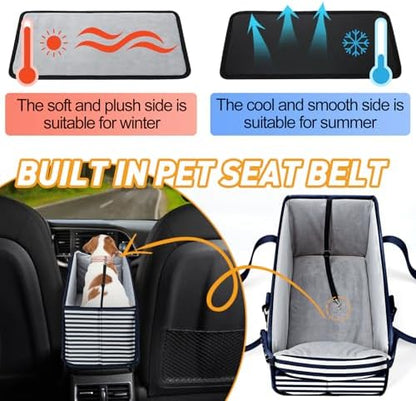 Portable Dog Car Seat for Small Dogs, Puppy Car Seat, Blue Stripes - Image 6