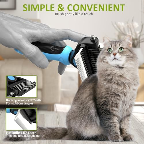 Spring Blossoms-2 in 1 Professional Grooming Rake for Cats & Dogs-Dematting Comb for Easy Mats & Tangles Removing,Pet Brush Safe No More Nasty Shedding and Flying Hair (Blue) - Image 6