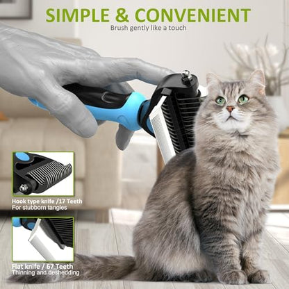 Spring Blossoms-2 in 1 Professional Grooming Rake for Cats & Dogs-Dematting Comb for Easy Mats & Tangles Removing,Pet Brush Safe No More Nasty Shedding and Flying Hair (Blue) - Image 6