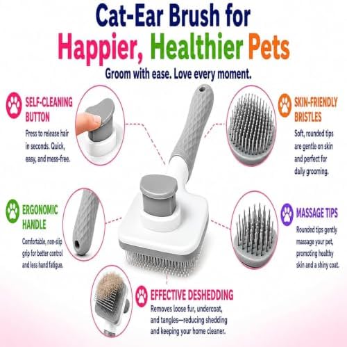 Generic Pet Grooming Brush, Gray - Self Cleaning Dematting Comb for Cats and Dogs, Bristles with Massage Particles, Ergonomic Handle Design, Easy to Use, for Long or Short Hair Breeds, Stainless Steel - Image 3
