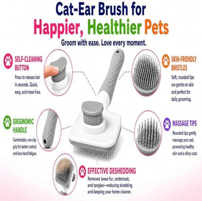 Generic Pet Grooming Brush, Gray - Self Cleaning Dematting Comb for Cats and Dogs, Bristles with Massage Particles, Ergonomic Handle Design, Easy to Use, for Long or Short Hair Breeds, Stainless Steel - Image 3