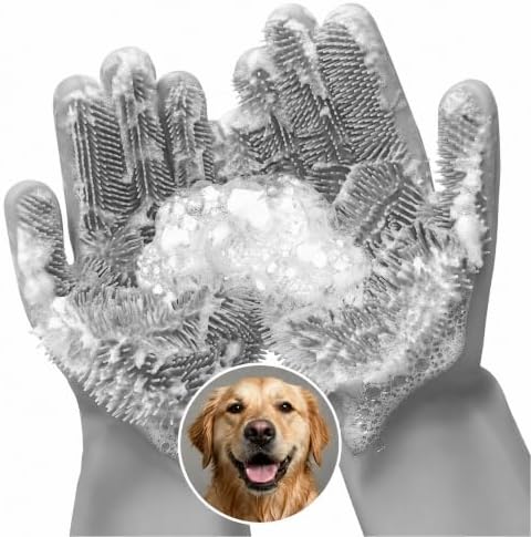 Cat and Dog Washing Gloves, 1 Pair, 11.6 in, Soft Silicone (Grey) by RZleticc