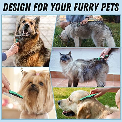 Docrok Pet Grooming Brush and Metal Comb Combo for Dogs & Cats, Green - Image 7