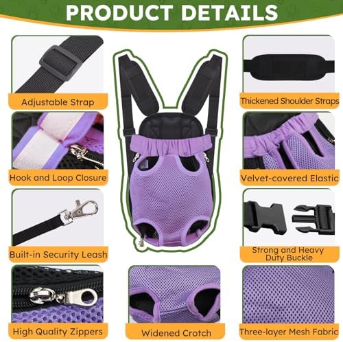 Pet Carrier Backpack, Hands-Free Adjustable Dog Front Carrier Legs Out & Easy-Fit Dog Backpack Carrier for Hiking Camping Traveling Cycling for Small Dogs and Rabbits (Large, Purple) - Image 2
