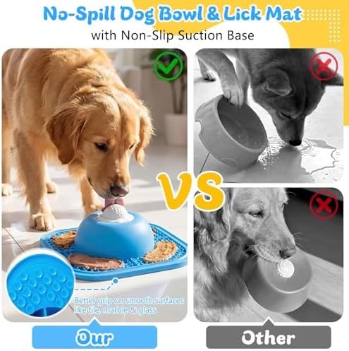 Slow Feeder Dog Bowls & Lick Mat for Liquid and Thick Treat, Anti-Slip Dog Lick Bowl with Interactive Rolling Ball, 5/6 Cup Pup Licking Toy for Large Medium Small Dogs and Cats-Large Blue - Image 5