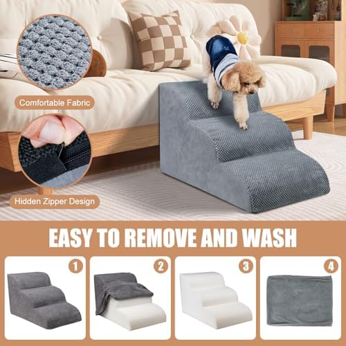 Chic Threads 3-Step Dog Stairs for Small Dogs, Dog Ramp for Bed 15.7" H - Image 4