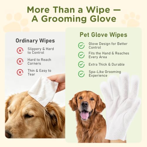 Pet Glove Wipes for Dogs & Cats, No-Rinse Cleaning & Grooming Wipes, 6 PCS - Image 3
