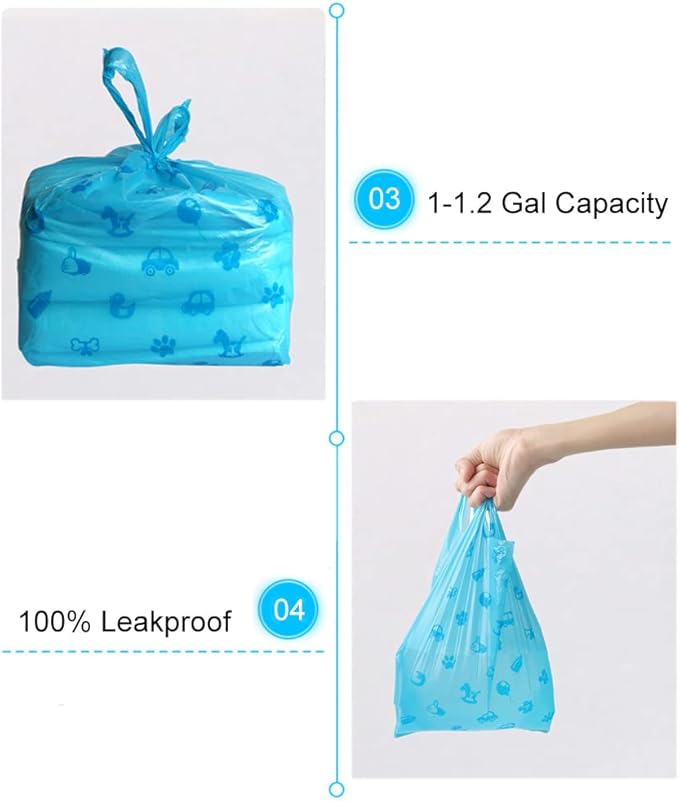 Odor Sealing Cat Litter Poop Clump Pick-Up Bags with Handles Scoop Tie Bags Dog Waste Bag, Leak Proof Pet Disposal, Unscented, 100 bags