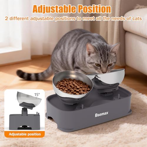 Elevated Raised Cat Bowls with 2 Stainless Steel Bowls, Adjustable 6.1–7.3in Height and 30°Angle Tilted Raised Cat Bowl for Indoor Cats Dogs Kitty Elevated Cats Puppy Food Water Dishs (Gray) - Image 3