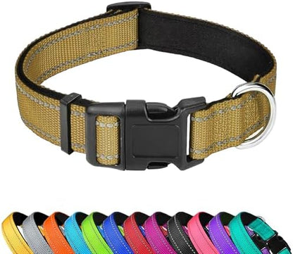 Reflective Dog Collar, Adjustable Soft Neoprene Padded,Khaki,L by PWOD