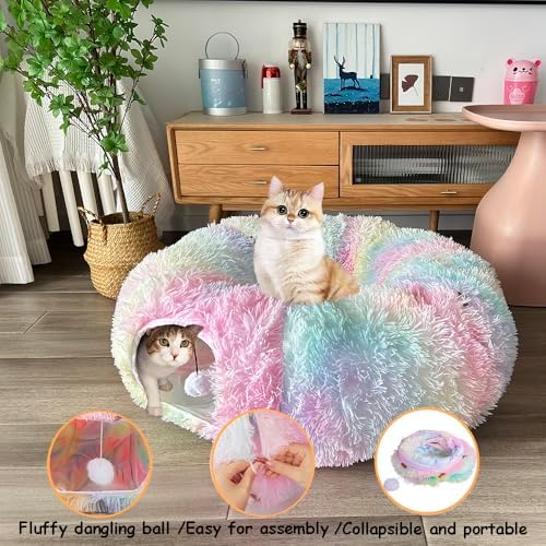 Cat Bed Tunnel Tube Toy Rainbow Plush - Image 5