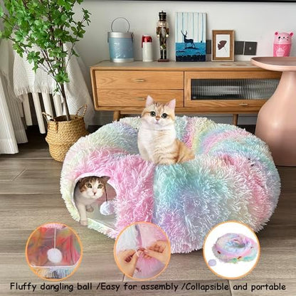 Cat Bed Tunnel Tube Toy Rainbow Plush - Image 5