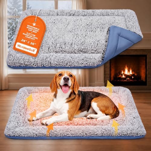 Self Warming Cat Bed, Reversible Cooling Mat for Cats, Dark Blue, 24x36 In by WanpeeGoo