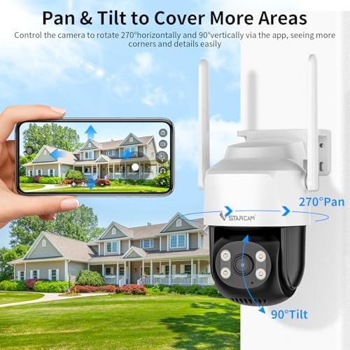 VSTARCAM Outdoor Waterproof PT Network Camera, 1080P Wired Cameras for Home Secuirty Camera with Bluetooth Connection, Color Night Vision, Motion Detection & Tracking,Light & Siren Alarm, SD/Cloud 03 - Image 2
