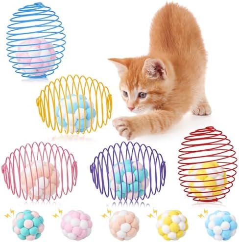 Jecery 5 Pcs Cat Toys Spring,Plush Ball,Multicolor by Jecery