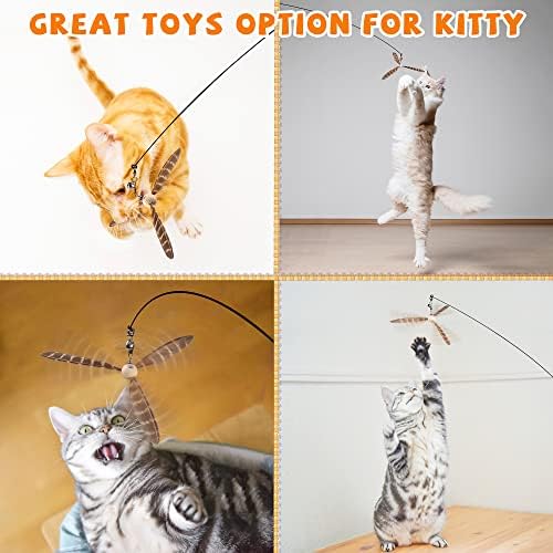 JXFUKAL Cat Wand Toys, Interactive Cat Toys with 3 Feather Refills, 29'' Flexible Steel Wire, Sturdy Wood Handle & Bell for Kitty Kitten, Cat Toys for Indoor Cats Teaser Cat String Toy - Image 5