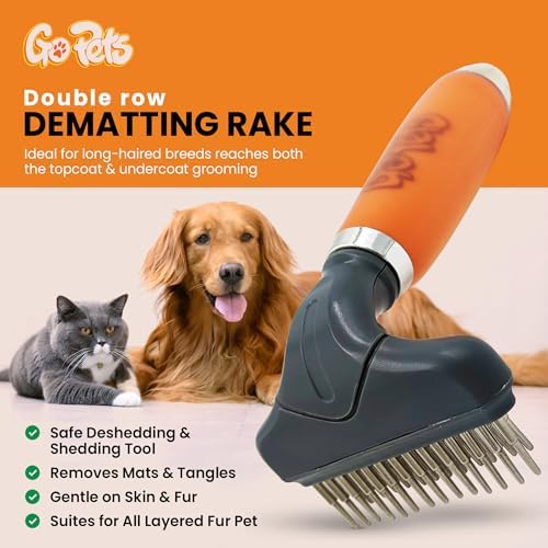 GoPets Double Row Dematting Rake Undercoat Deshedding Tool for Dogs & Cats - Image 2