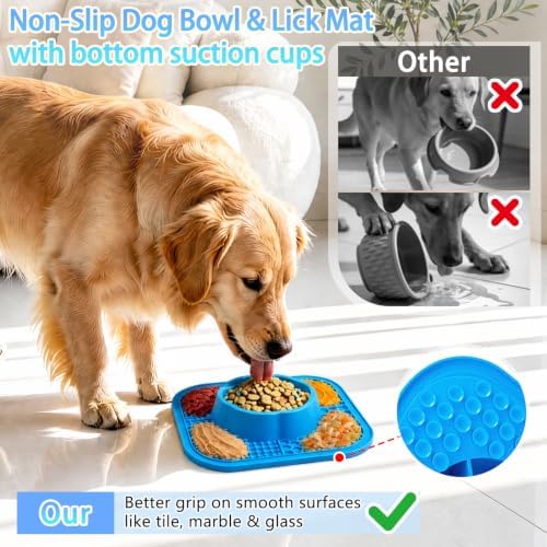 Slow Feeder Dog Bowls and Lick Mat for Dogs, Non-Slip Dog Bowl for Wet and Dry Food with Suction Cups for Slow Feeding & Anxiety Relief for Small to Large Dogs and Cats Blue - Image 5