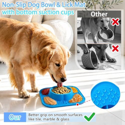 Slow Feeder Dog Bowls and Lick Mat for Dogs, Non-Slip Dog Bowl for Wet and Dry Food with Suction Cups for Slow Feeding & Anxiety Relief for Small to Large Dogs and Cats Blue - Image 5