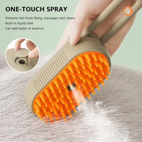 QSUKE Cat Steam Brush 3-in-1, Rechargeable Anti-Static Pet Grooming Tool with Vibration Massage, Professional Shedding & Detangling Comb for Dogs & Cats（1pc Brush+wash Free Essence for Pets） - Image 3