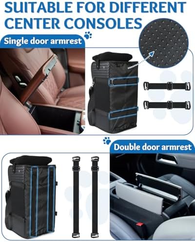 Center Console Dog Car Seat, Pet Car Seat, Armrest Middle Console Booster Travel Carrier for Small Dogs and Cats(Black Leather) - Image 5