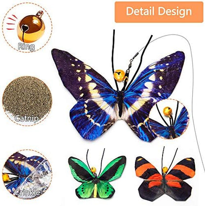 AWOOF Butterfly Cat Wand Cat Toys Set, Realistic Crinkle Catnip Butterflies Kitten Toys with Retractable Interactive Cat Wand 11 PCS Cat Toys for Indoor Cats - Image 3