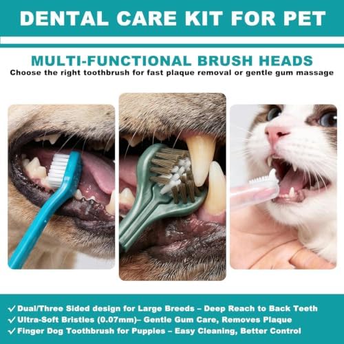 Dog Toothbrush Kit, 360-Degree Finger Three-Sided Design, Replaceable Brush Heads, Easy Teeth Cleaning and Dental Care (20 Pack) - Image 2