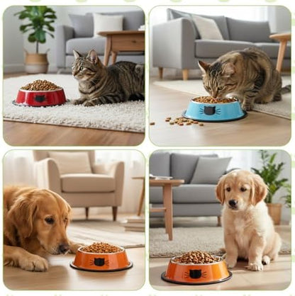 8 Pack Cat Bowls, Stainless Steel Cat Water Food Bowl Set with Anti-Slip Base, 7oz Shallow Pet Dish for Kittens & Small Dogs, Multi-Color (Blue, Black, Purple, Orange, Green, Gray, Red, Pink) - Image 5