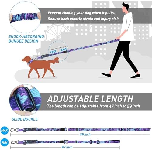 Hotsky Tactical Bungee Shock Absorbing No Pull Dog Leash,Purple Camo,4-6FT - Image 6